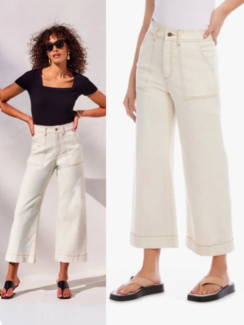 Wide Leg Cropped Ankle jeans 100% Cotton Denim Off White Size S